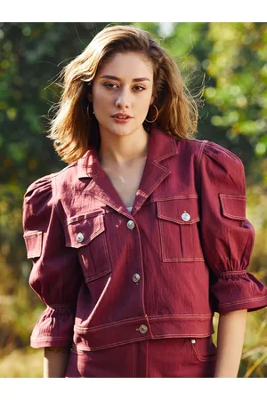 ATHENA Women Lapel Collar Cotton Denim Crop Jacket