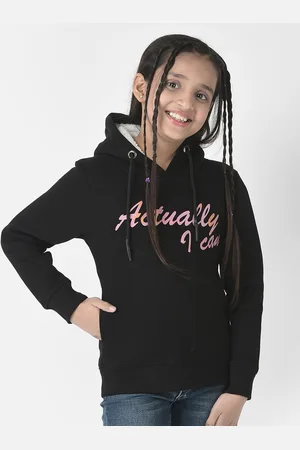 Crimsoune Club Girls Cotton Printed Hooded Sweatshirt