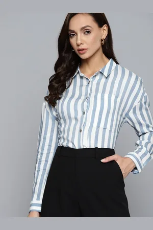 Chemistry Women Blue & White Striped Casual Shirt
