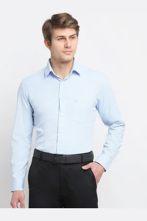 CANTABIL Men Blue Self Design Cotton Original Formal Shirt