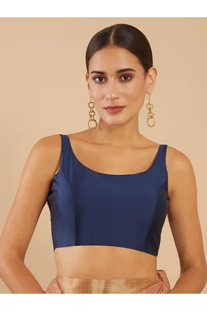 Soch Women Navy Blue Solid Readymade Saree Blouse