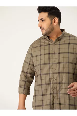 Sztori Men Plus Size Beige Tartan Checks Checked Casual Shirt