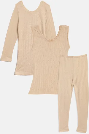 Kanvin Girls Beige Self Design Thermal Set