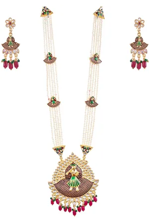 The Pari Gold-Plated Kundan Studded & Pearls Beaded Jewellery Set