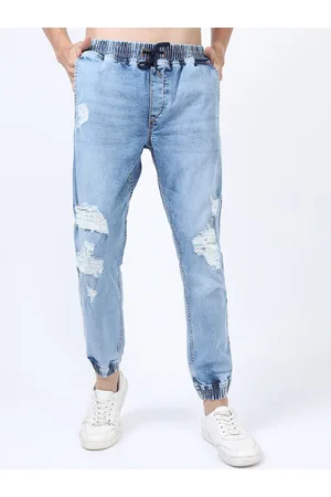 Ketch Men Blue Jogger Mildly Distressed Light Fade Stretchable Jogger Jeans