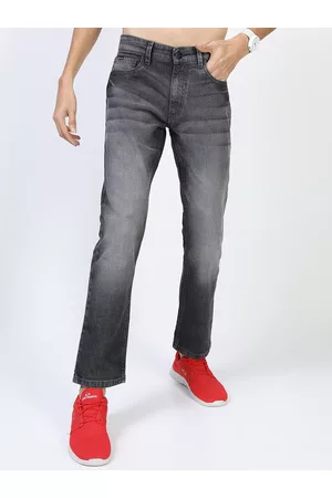 Ketch Men Grey Straight Fit Low Distress Light Fade Stretchable Jeans