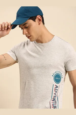 Being Human Men Grey Melange Graphic Printed Casual T-shirt