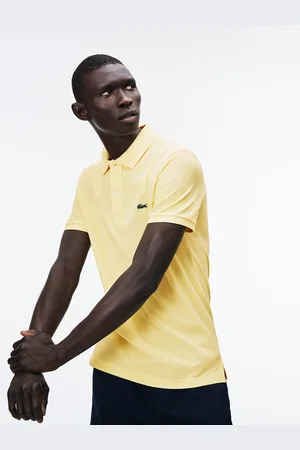 Lacoste Men Yellow Solid Slim Fit Polo In Petite Pique