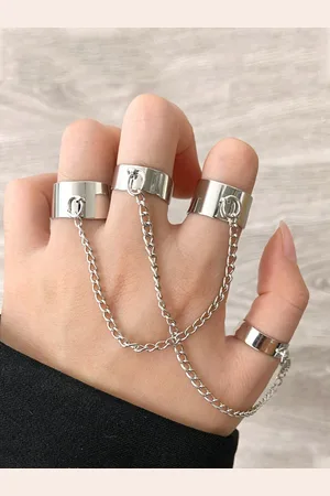 Yellow Chimes Women Set of 2 Gold-Toned & Silver-Toned Link Adjustable Rings