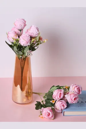 BS AMOR Set Of 2 Pink & Green Artificial Rose Bunch