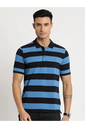 Indian Terrain Men Striped Polo Collar Cotton Slim Fit T-shirt