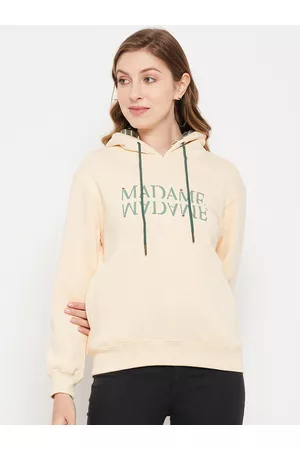 MADAME Women Typography Printed Hooded Cotton Sweatshirt