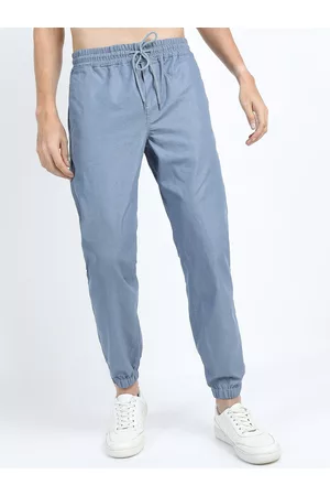 Ketch Men Blue Solid Cotton Joggers Trousers