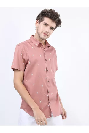Ketch Men Rust Slim Fit Printed Short Sleeves Casual Shirt