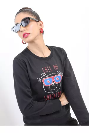 Ketch Women Black Printed Cotton Sweatshirt