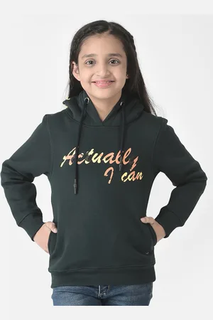 Crimsoune Club Girls Printed Hooded Cotton Sweatshirt