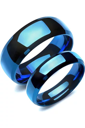 Yellow Chimes Set of 2 Blue Stainless Steel Couple Band Rings
