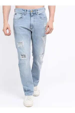 Ketch Men Blue Straight Fit Highly Distressed Light Fade Jeans