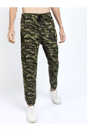 Ketch Men Olive Green Camouflage Printed Joggers Trousers