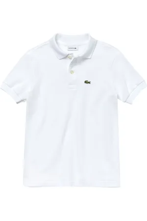 Lacoste Boys White Solid Polo Collar T-shirt