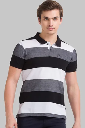 Parx Men Black & Grey Striped Polo Collar T-shirt