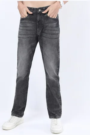 Ketch Men Charcoal Straight Fit Clean Look Heavy Fade Stretchable Jeans