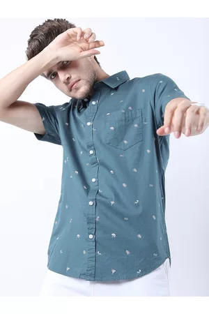 Ketch Men Teal Slim Fit Printed Casual short sleeves Shirt