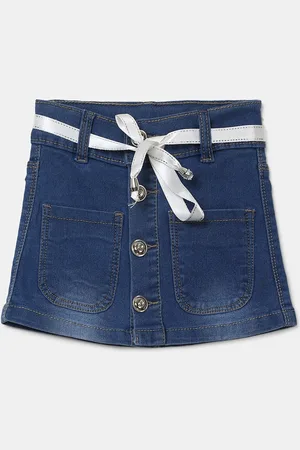 V-Mart Girls Blue Solid Dobby Skirt