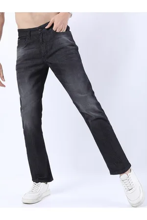 Ketch Men Charcoal Straight Fit Low Distress Light Fade Stretchable Jeans