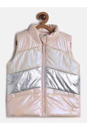 MINI KLUB Girls Beige & Silver-Toned Colourblocked Lightweight Padded Jacket