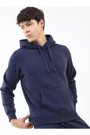 Ketch Men Navy Blue Hooded Pullover Sweatshirt