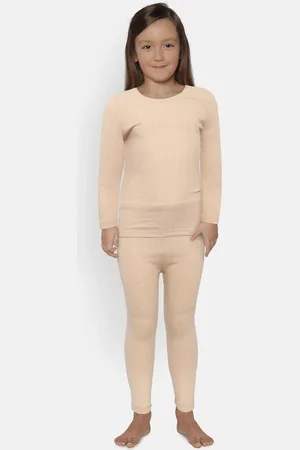 Kanvin Girls Beige Self Design Thermal Set
