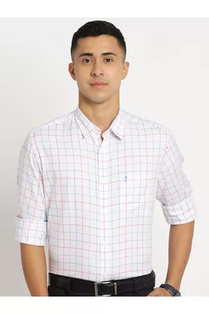 Indian Terrain Men White Chiseled Slim Fit Checked Pure Cotton Casual Shirt
