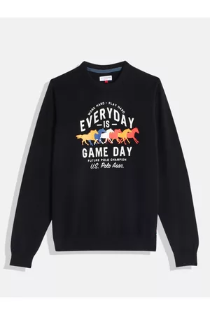 Ralph Lauren Boys Black Typography Printed Pure Cotton Pullover