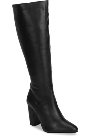 Truffle Collection Black PU Block Heeled Boots
