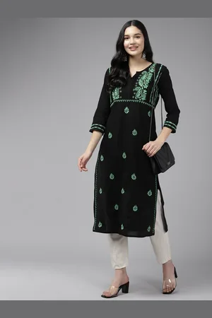 ADAM Co. Women Ethnic Motifs Embroidered Cotton Chikankari Floral Kurta