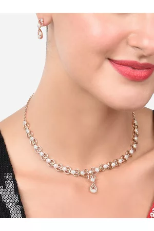 Zaveri Pearls Rose Gold-Plated Cubic Zirconia Studded Jewellery Set