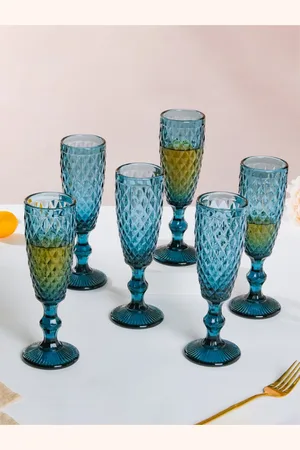 Nestasia Set Of 6 Blue Textured Durable Glasses 150ml Each