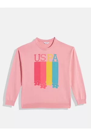 Ralph Lauren Girls Pink Brand Logo Self Design Pure Cotton Pullover
