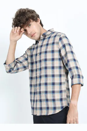 Ketch Men Beige Slim Fit Tartan Checks Checked Casual Shirt