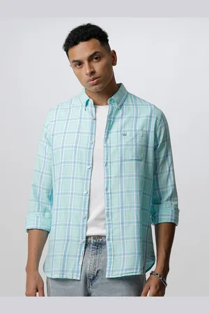 The Bear House Men Sea Green Slim Fit Windowpane Checks Checked Casual Shirt