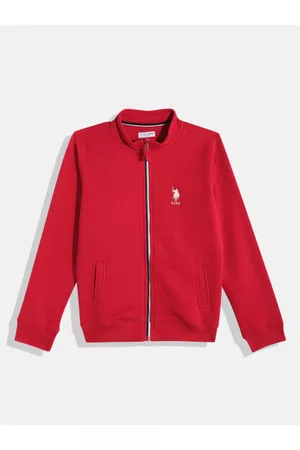 Ralph Lauren Boys Red Brand Logo Self Design Front Open Front-Open Sweatshirt