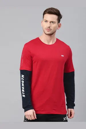 HRX Men Red Black Solid Round Neck Pure Cotton T-shirt