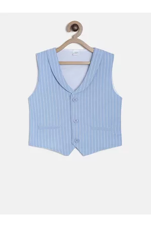 MINI KLUB Boys Blue Striped Pure Cotton Waistcoat