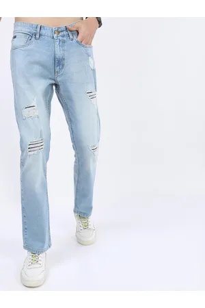 Ketch Men Blue Straight Fit Low Distress Heavy Fade Stretchable Jeans