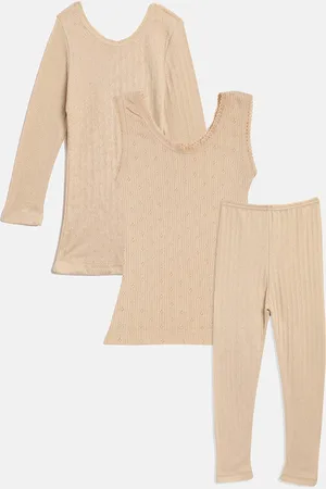Kanvin Girls Beige Self Design Thermal Set