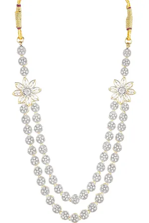 The Pari Rhodium-Plated AD Stone-Studded Double Layer Jewellery Set