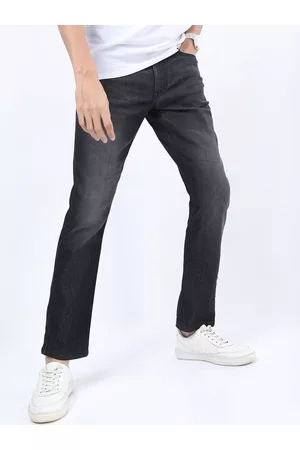 Ketch Men Charcoal Straight Fit Low Distress Light Fade Stretchable Jeans