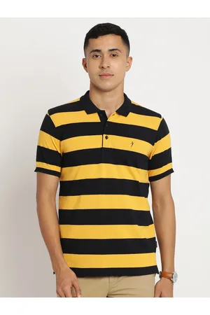 Indian Terrain Men Striped Polo Collar Cotton Slim Fit T-shirt