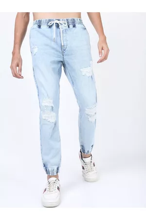 Ketch Men Blue Jogger Mildly Distressed Heavy Fade Stretchable Jeans